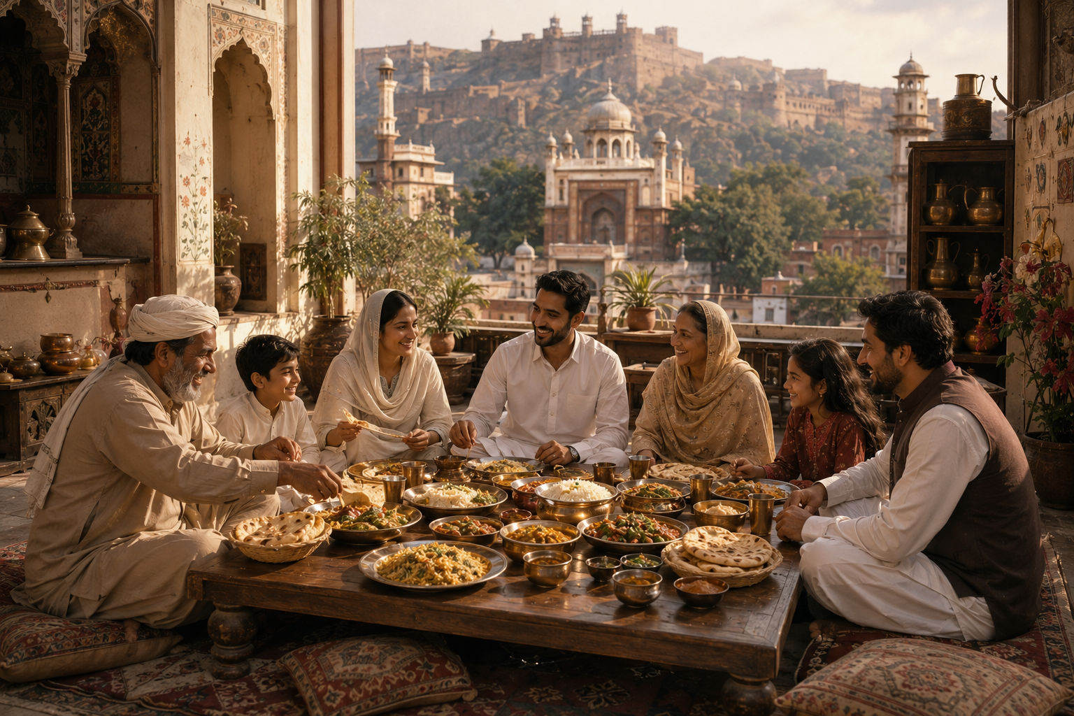 A warm gathering where people pause for tea and conversation